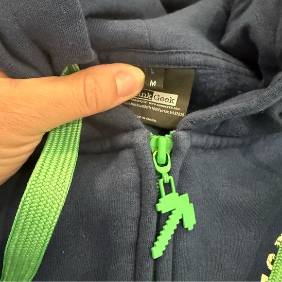 RARE Think Geek Minecraft Hoodie Blue Graphic Long Sleeve Zip Up E2 Sz Med 2012 - Picture 3 of 9